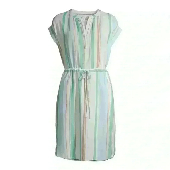 Time and Tru Dresses & Skirts - Time and Tru White and Neutral Colors Vertical Stripe Cinched Dress Women M